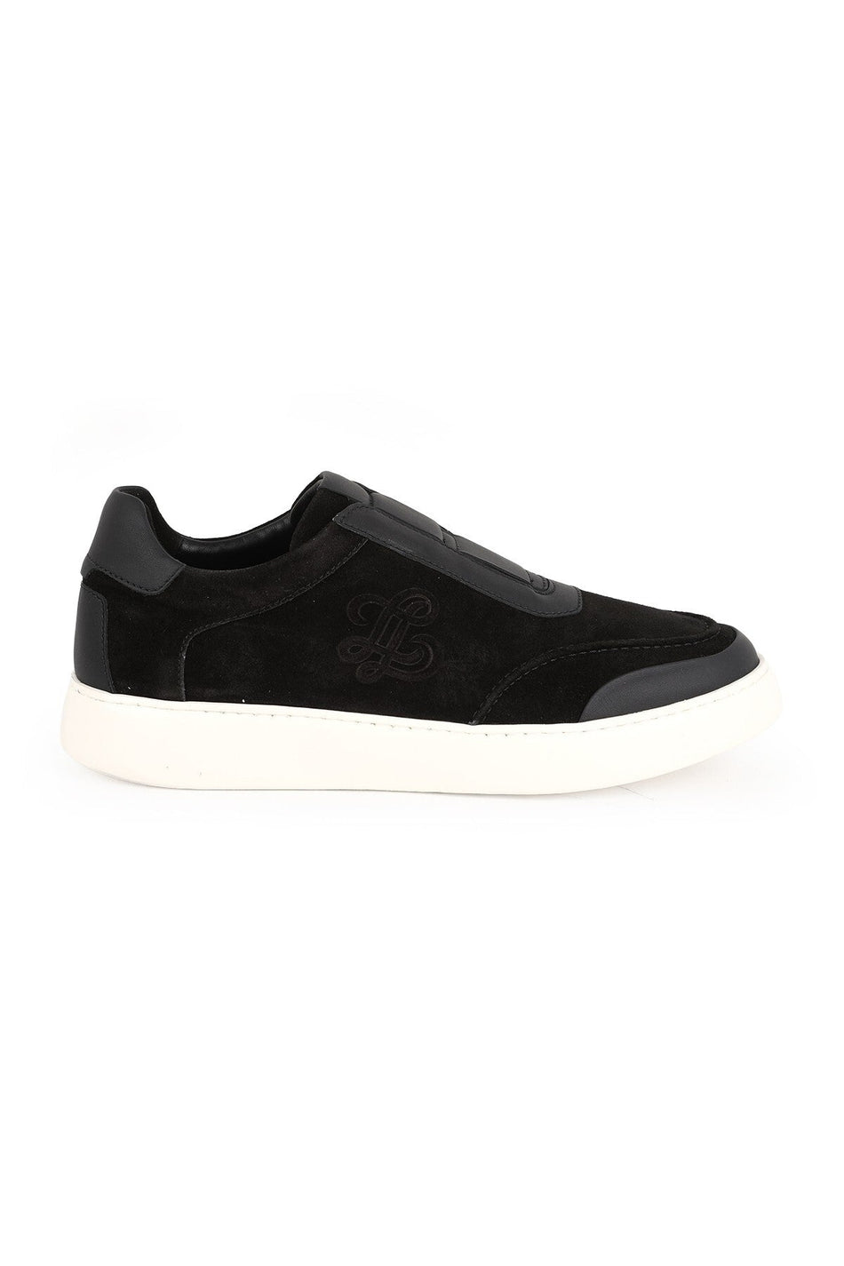 Men's Sneaker Shoes Genuine Suede Leather Slip-On Laceless Monogram Logo Lightweight Thick Eva Sole L596 - MALLTURK
