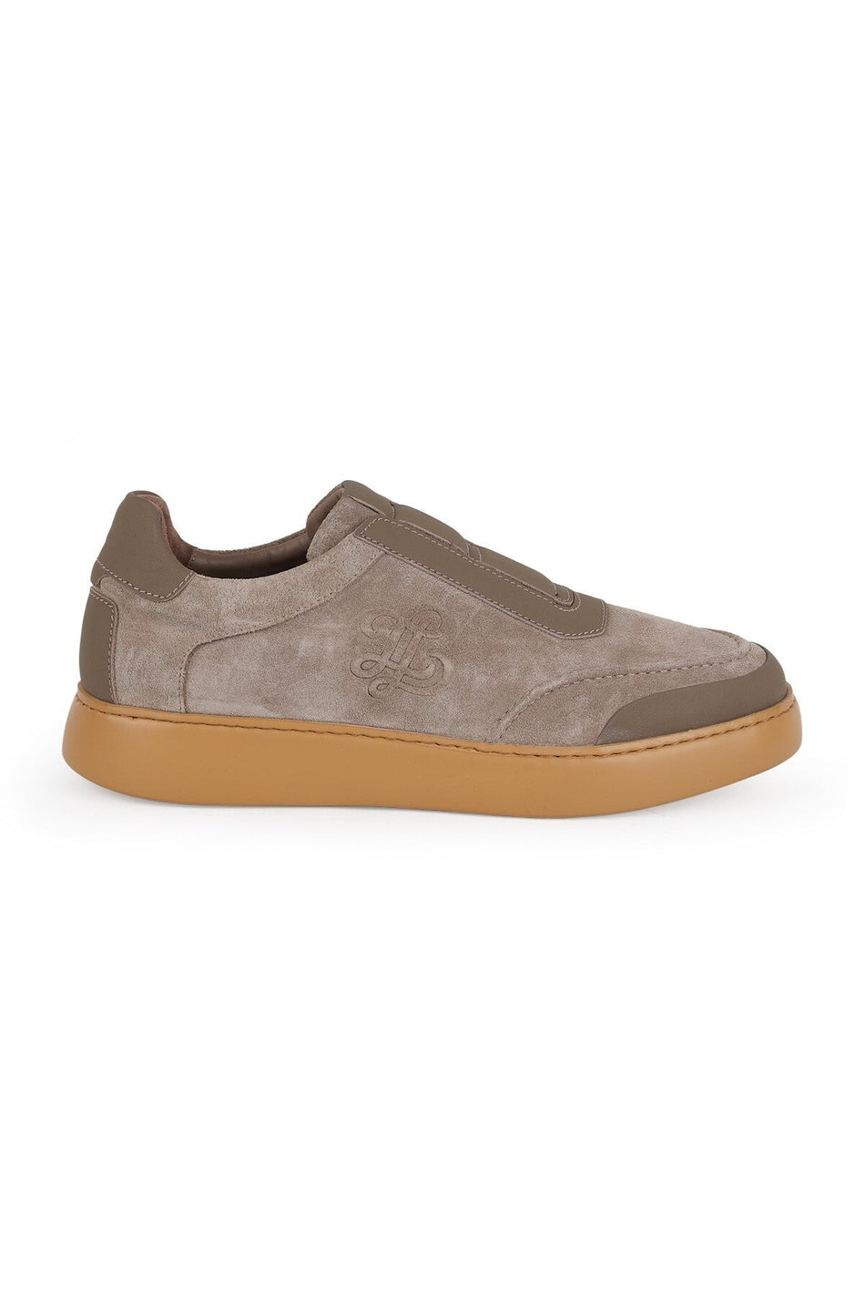 Men's Sneaker Shoes Genuine Suede Leather Slip-On Laceless Monogram Logo Lightweight Thick Eva Sole L596 - MALLTURK