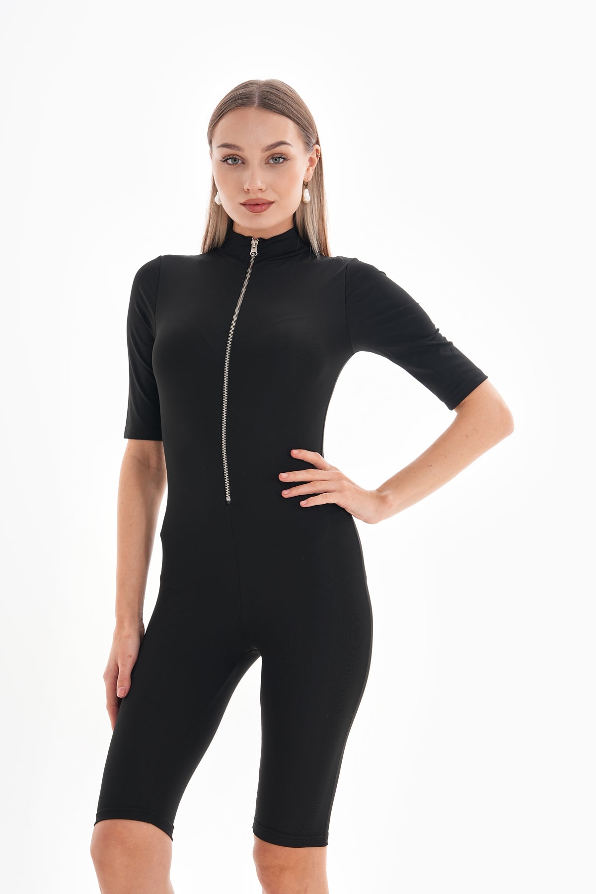 Metal Zip Long Sleeve Jumpsuit Swimsuit Lycra Casual / Sports Use - MALLTURK
