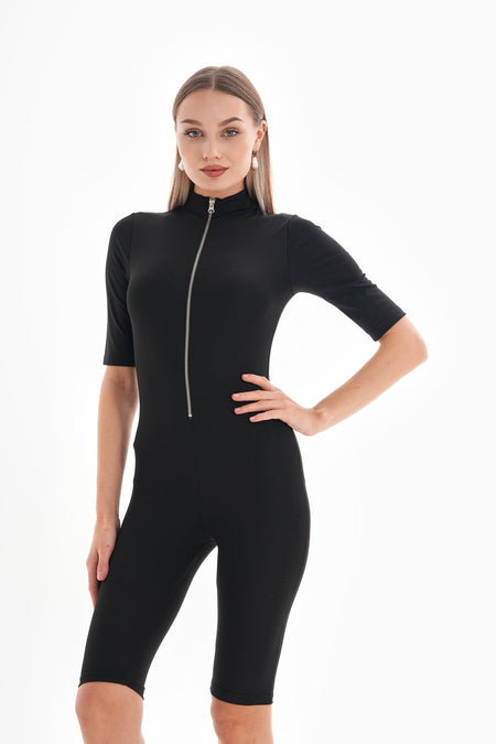 Metal Zip Long Sleeve Jumpsuit Swimsuit Lycra Casual / Sports Use - MALLTURK