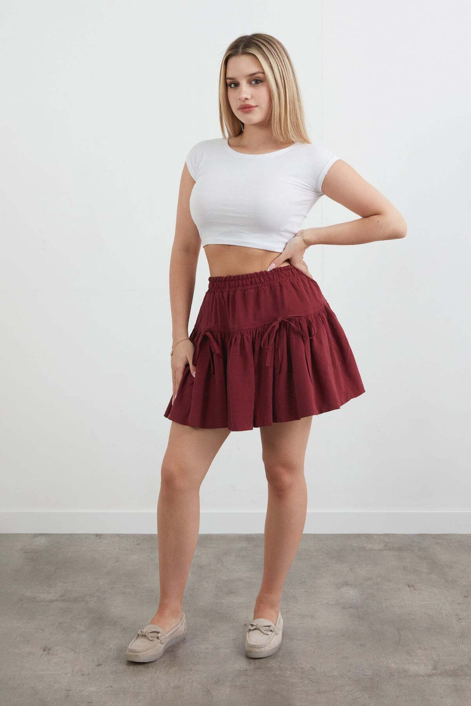 Modal Skirt with Ribbon Detail and Ruffled Shorts - MALLTURK