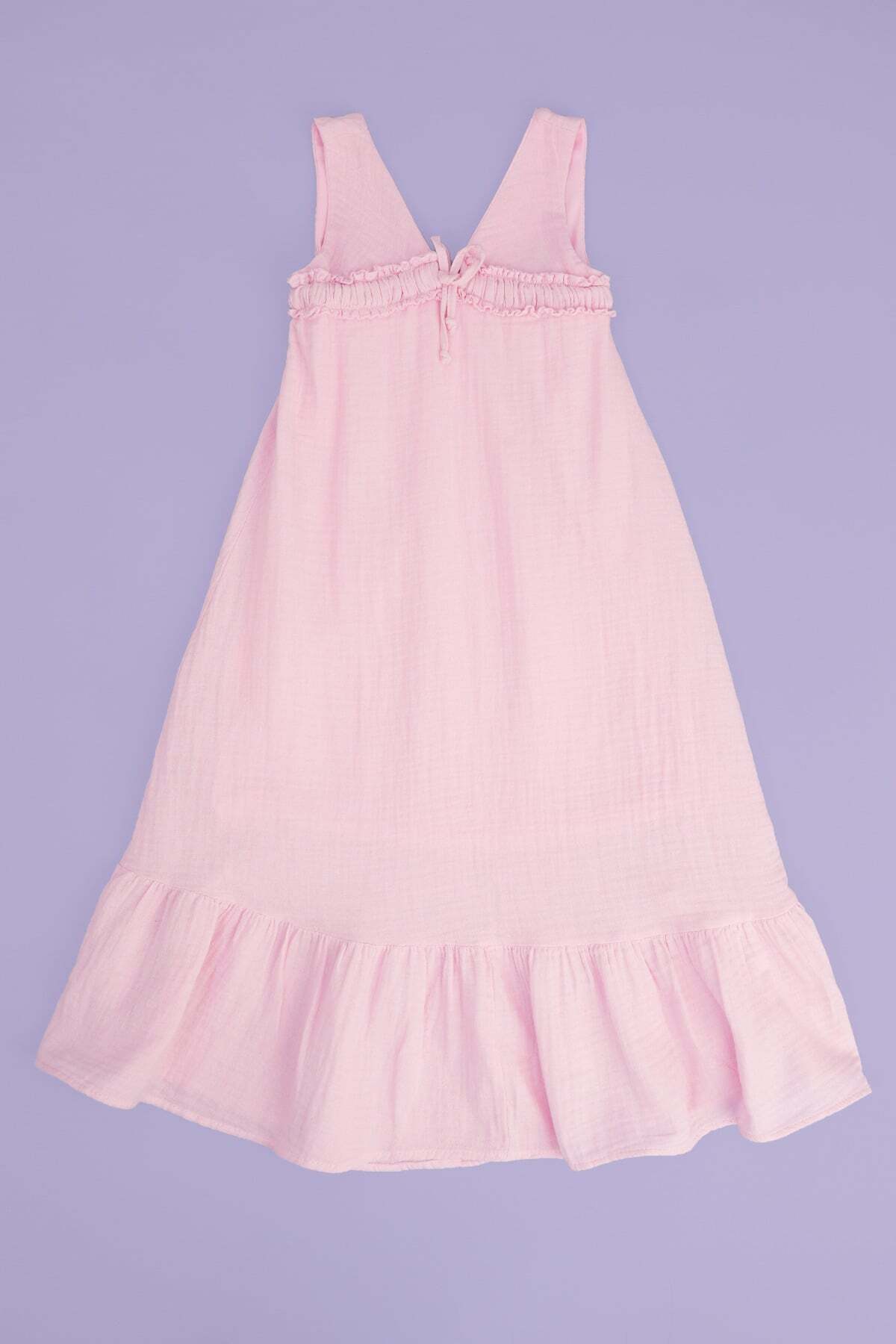 Muslin Fabric Girl's Dress with Tie Front and Straps - MALLTURK