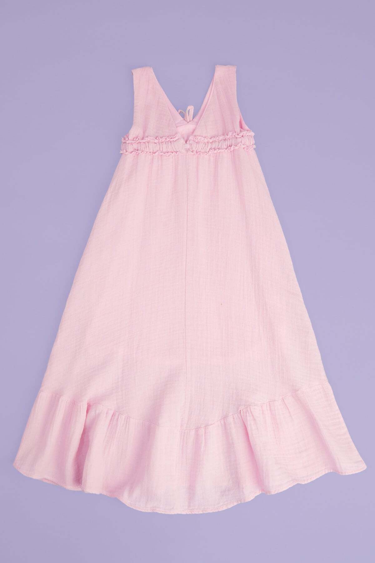 Muslin Fabric Girl's Dress with Tie Front and Straps - MALLTURK