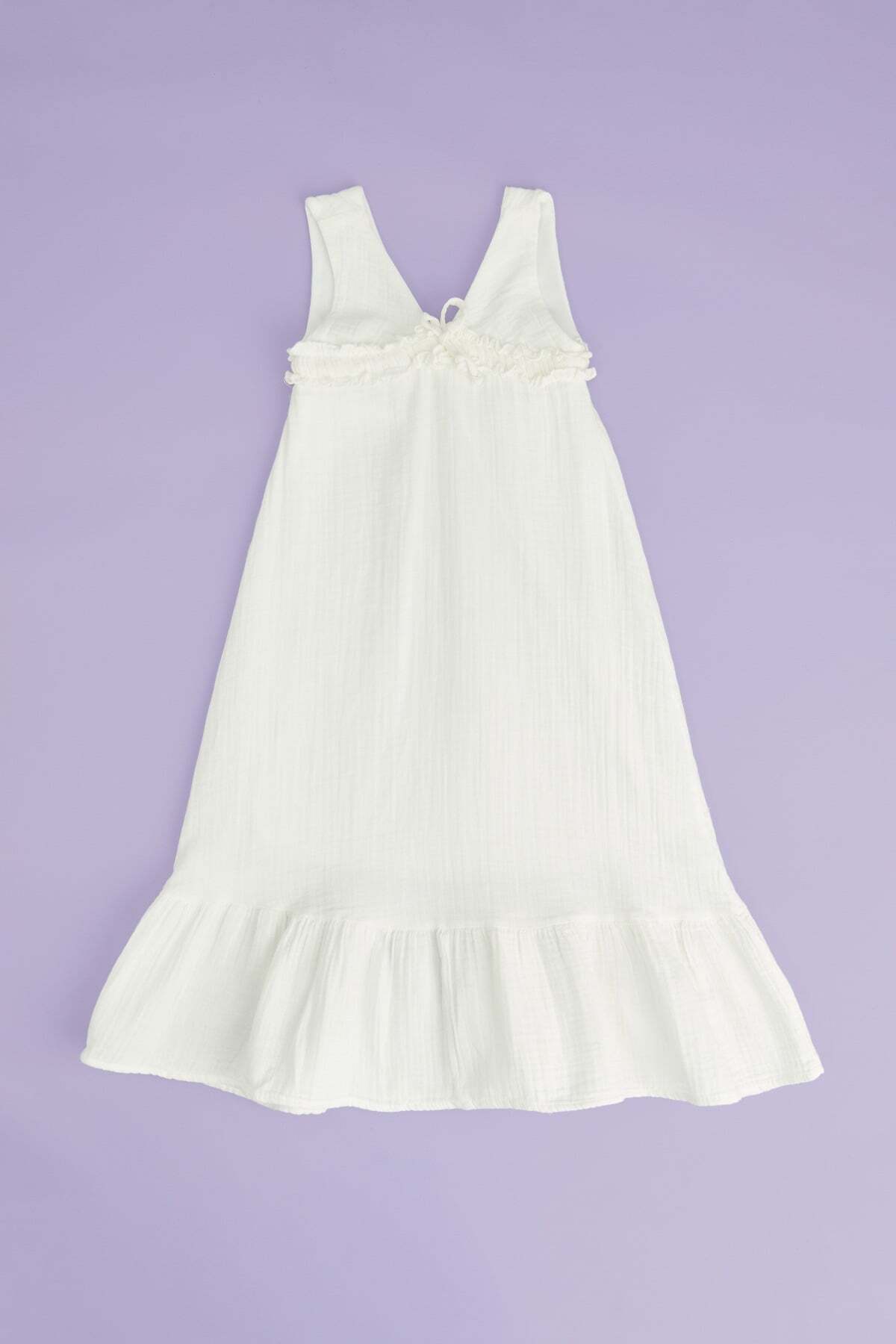 Muslin Fabric Girl's Dress with Tie Front and Straps - MALLTURK