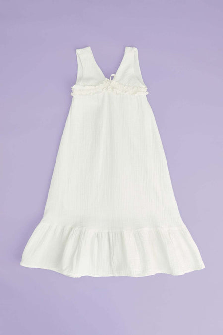 Muslin Fabric Girl's Dress with Tie Front and Straps - MALLTURK