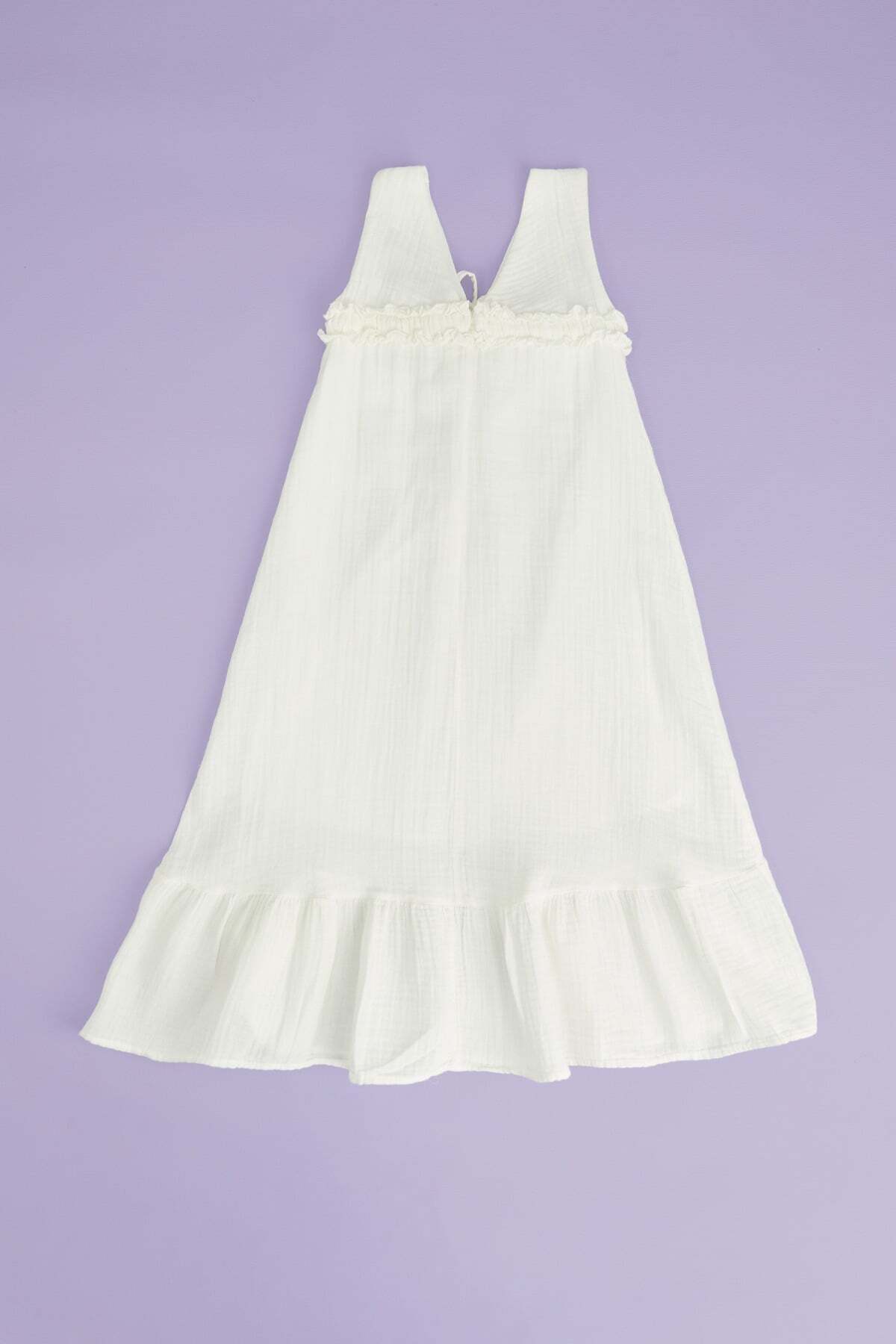 Muslin Fabric Girl's Dress with Tie Front and Straps - MALLTURK