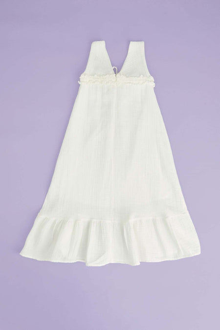 Muslin Fabric Girl's Dress with Tie Front and Straps - MALLTURK