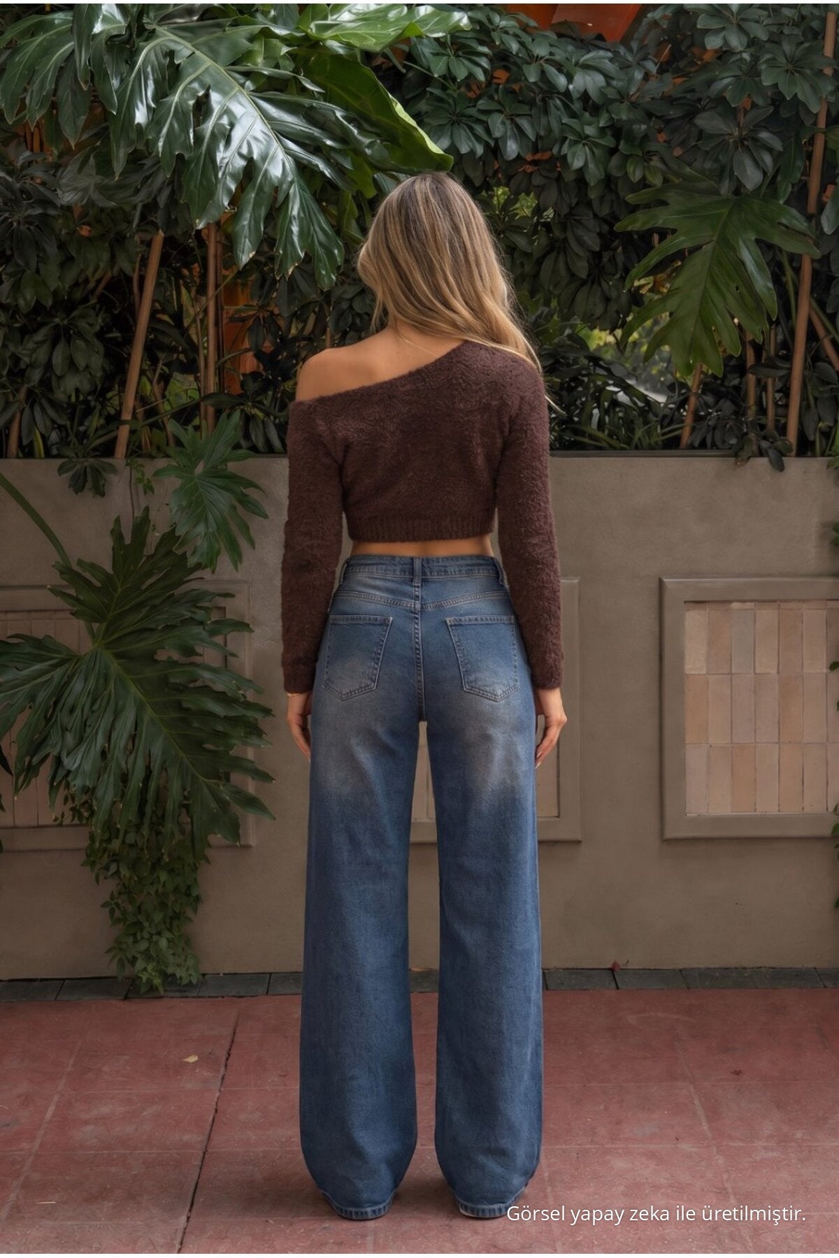 Navy Blue Effect Vintage High Waist Wide Leg Jeans with Lycra - MALLTURK