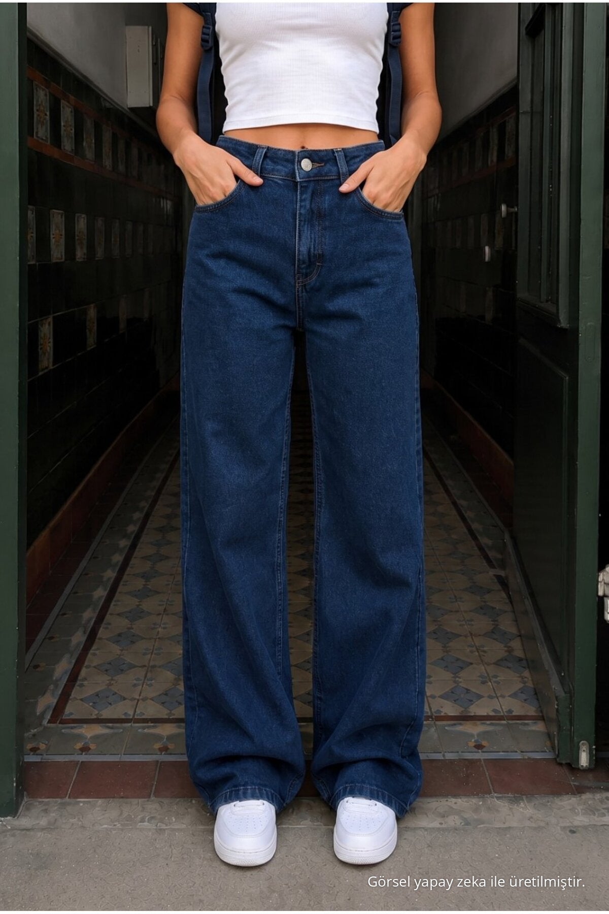 Navy Blue High Waist Wide Leg Lycra Palazzo School Pants - MALLTURK