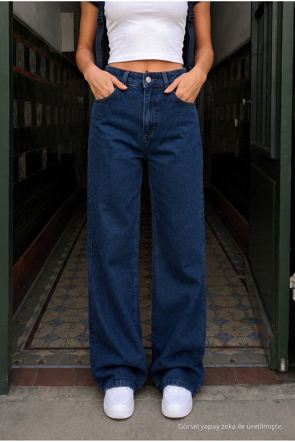 Navy Blue High Waist Wide Leg Lycra Palazzo School Pants - MALLTURK