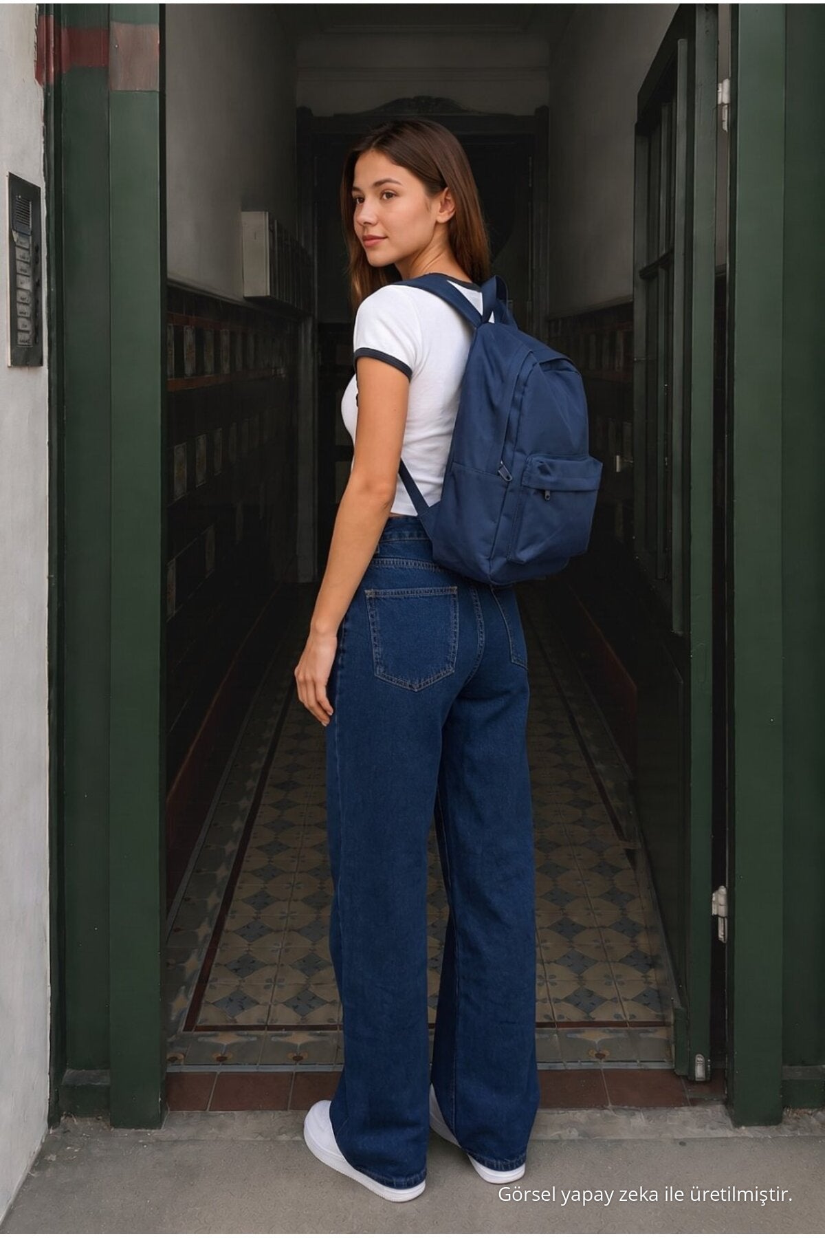Navy Blue High Waist Wide Leg Lycra Palazzo School Pants - MALLTURK