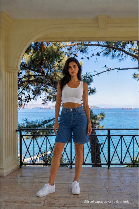 NAVY Women's High Waist Relaxed Fit Snow Wash Jean Shorts - MALLTURK