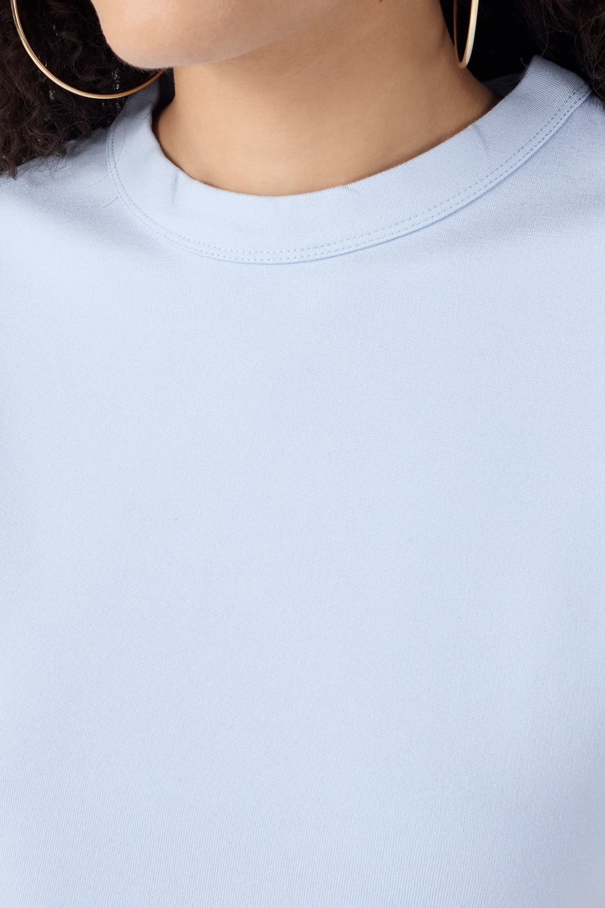 Normal Kalıp Çelik Interlook Kumaş T-Shirt Kadın Açık Mavi T-sHİRT TBTSHRT030 - MALLTURK