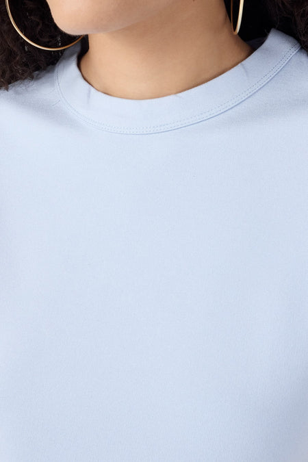 Normal Kalıp Çelik Interlook Kumaş T-Shirt Kadın Açık Mavi T-sHİRT TBTSHRT030 - MALLTURK