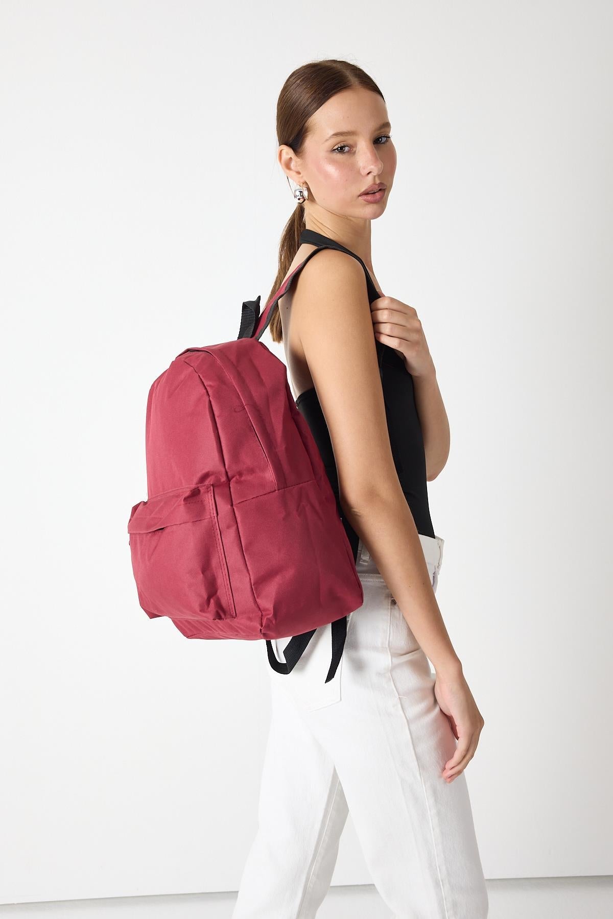 Önü Fermuarlı İki Bölmeli Unisex Bordo Sırt Çantası TBPWCNT025 - MALLTURK