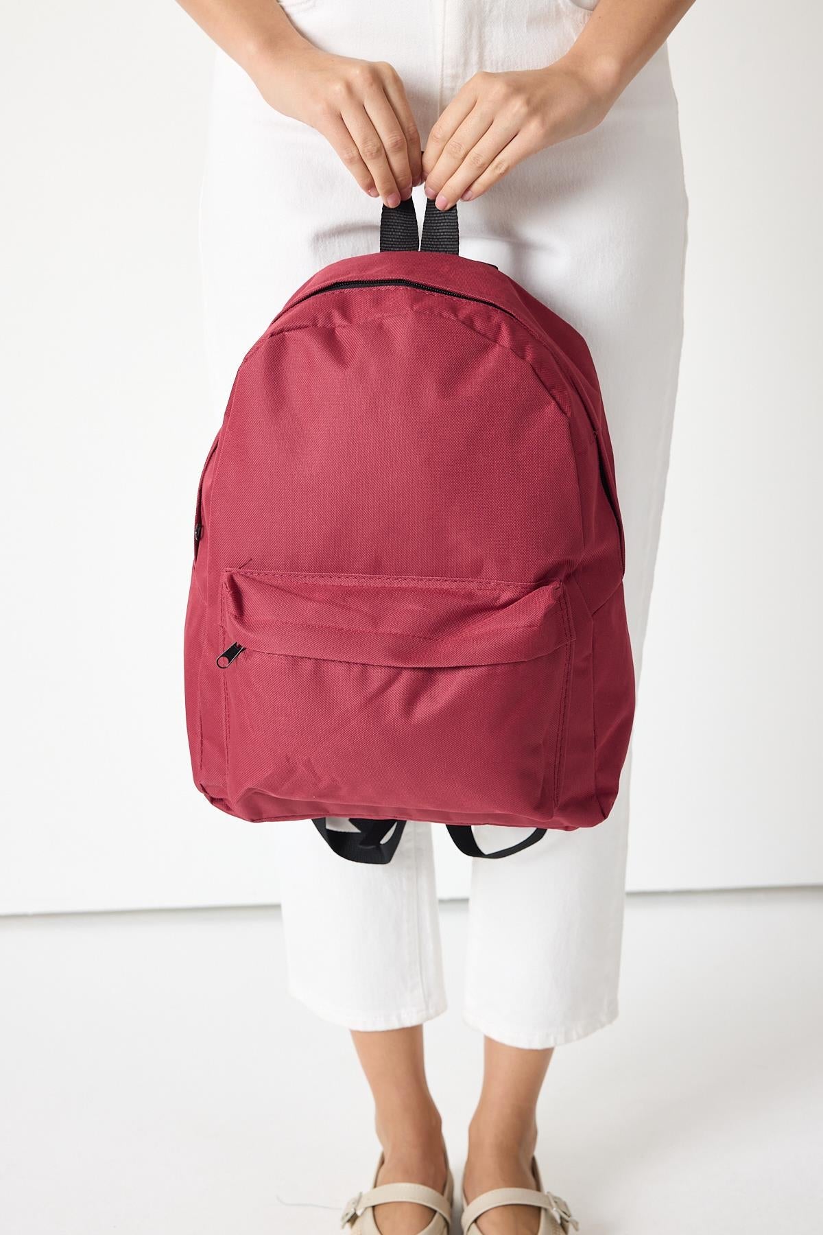 Önü Fermuarlı İki Bölmeli Unisex Bordo Sırt Çantası TBPWCNT025 - MALLTURK