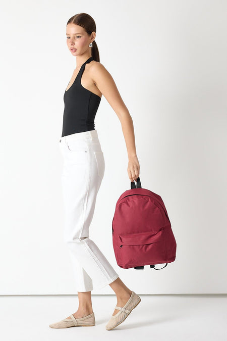 Önü Fermuarlı İki Bölmeli Unisex Bordo Sırt Çantası TBPWCNT025 - MALLTURK