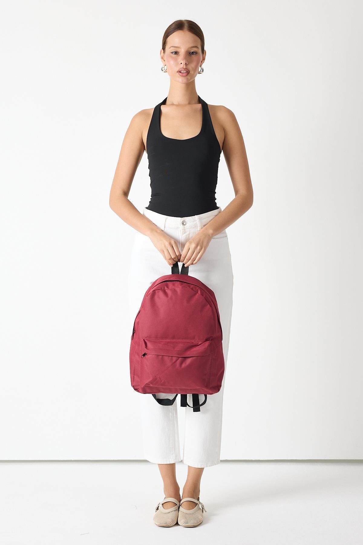 Önü Fermuarlı İki Bölmeli Unisex Bordo Sırt Çantası TBPWCNT025 - MALLTURK