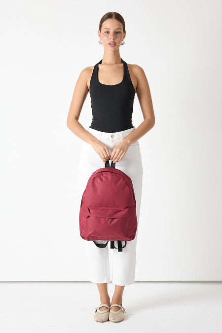 Önü Fermuarlı İki Bölmeli Unisex Bordo Sırt Çantası TBPWCNT025 - MALLTURK