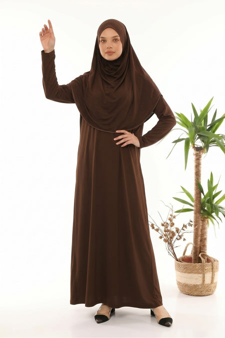 One-Piece Prayer Dress, Full Length, Brown - MALLTURK