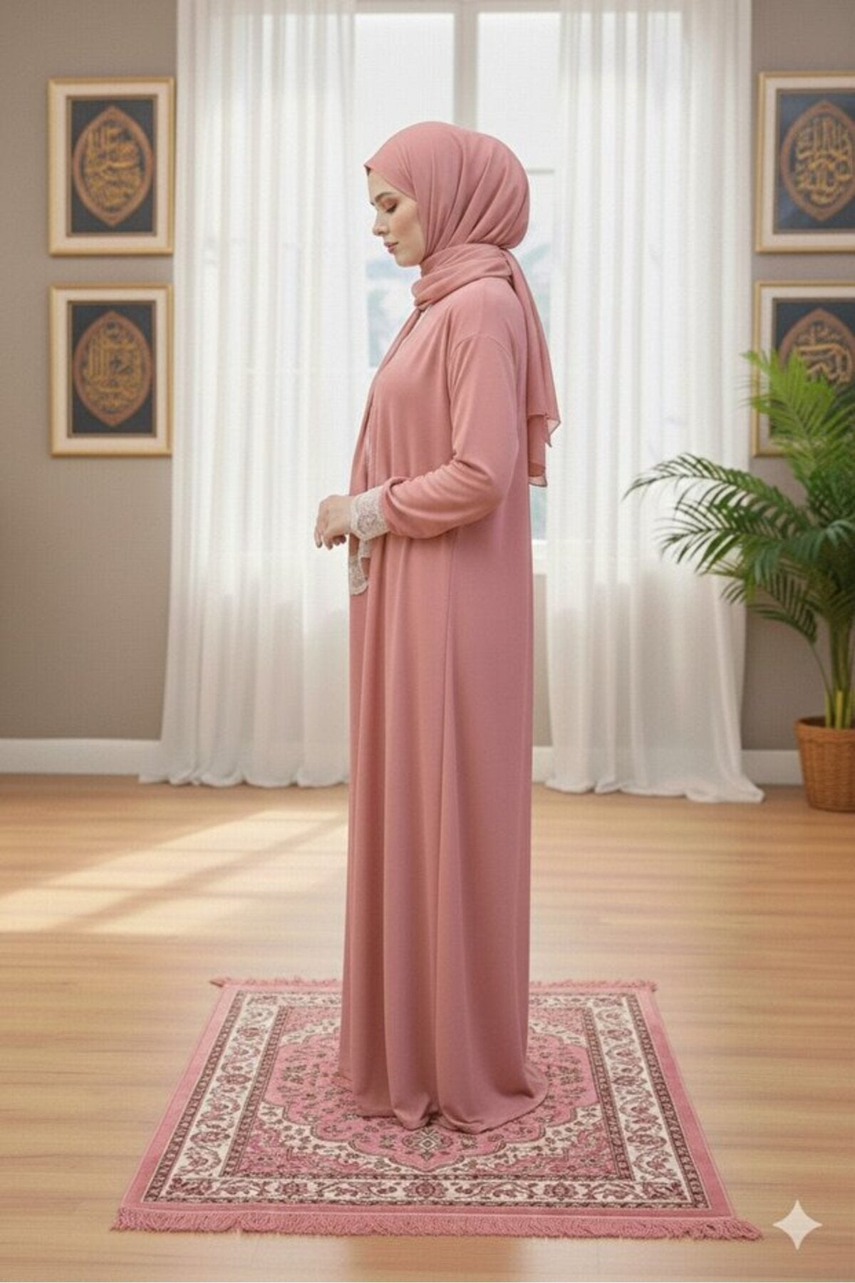 One Piece Prayer Dress with Shawl and Lace, Elasticized Cuffs - MALLTURK