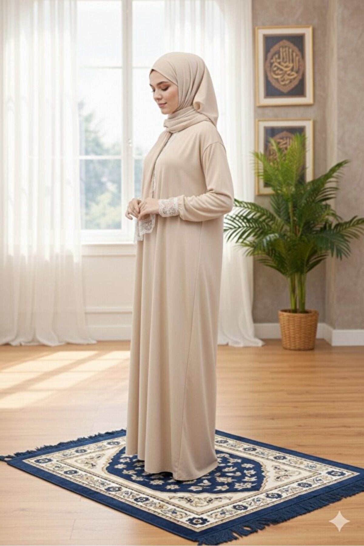 One Piece Prayer Dress with Shawl and Lace, Elasticized Cuffs - MALLTURK