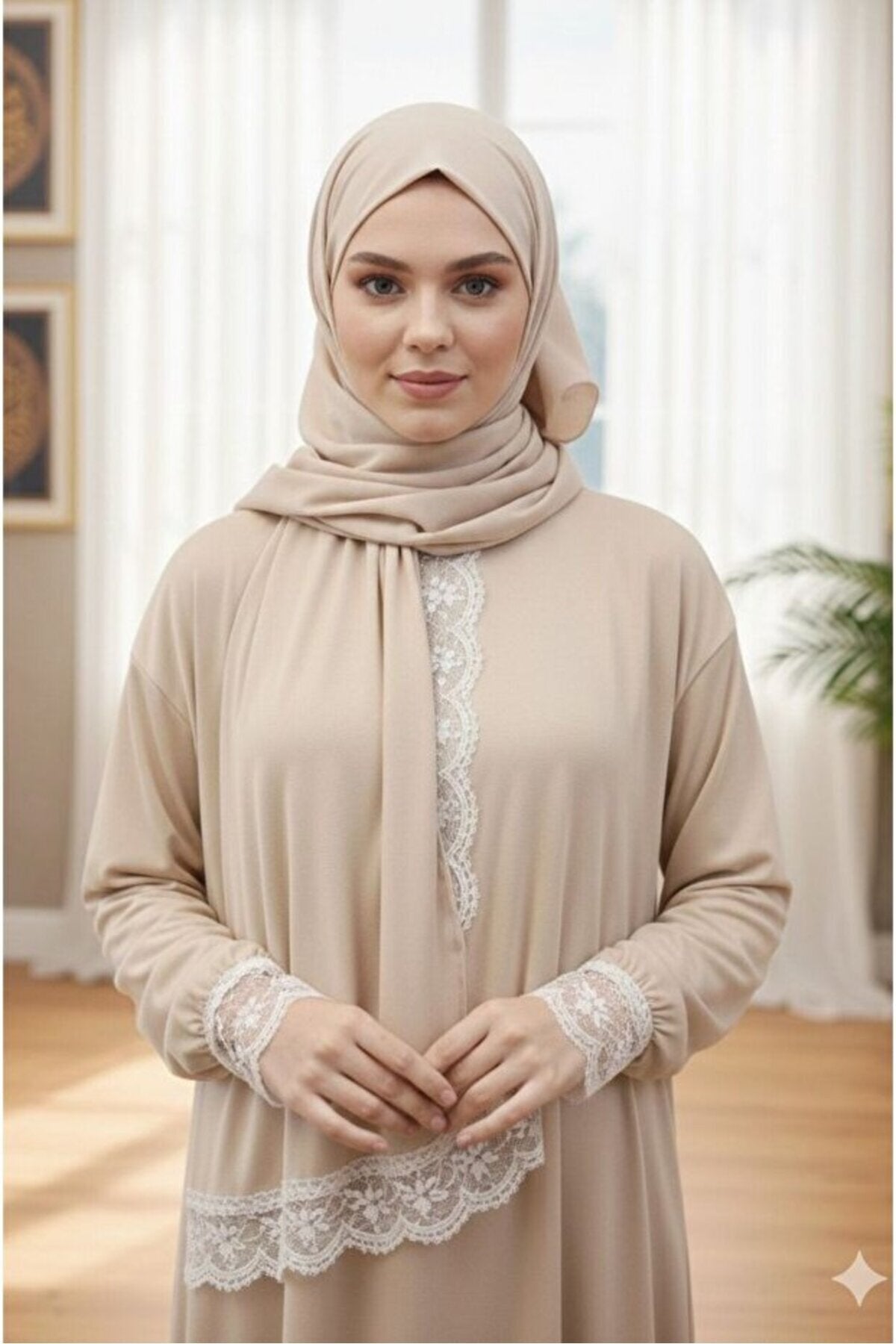 One Piece Prayer Dress with Shawl and Lace, Elasticized Cuffs - MALLTURK