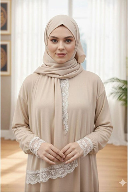 One Piece Prayer Dress with Shawl and Lace, Elasticized Cuffs - MALLTURK
