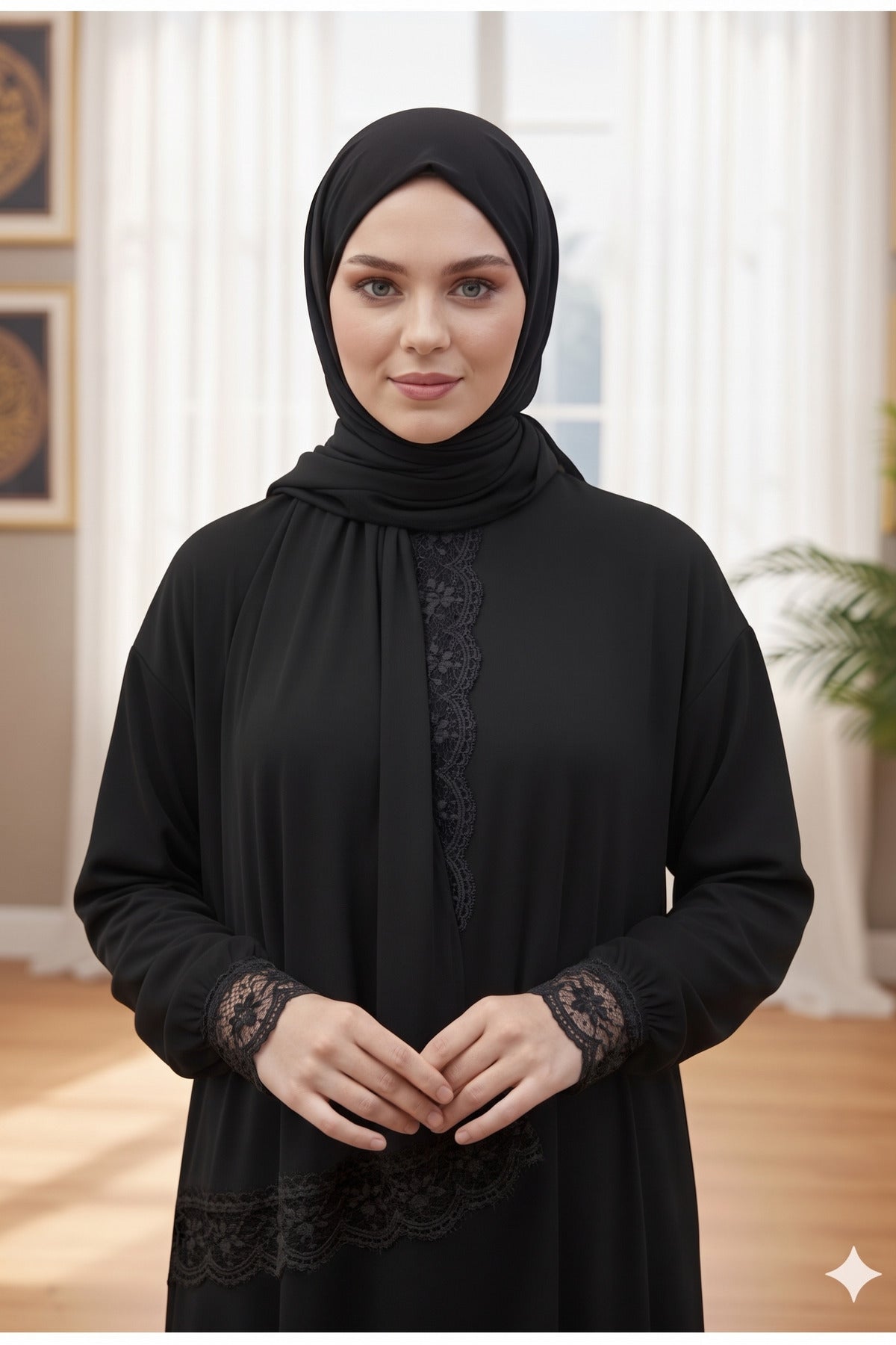 One Piece Prayer Dress with Shawl and Lace, Elasticized Cuffs - MALLTURK