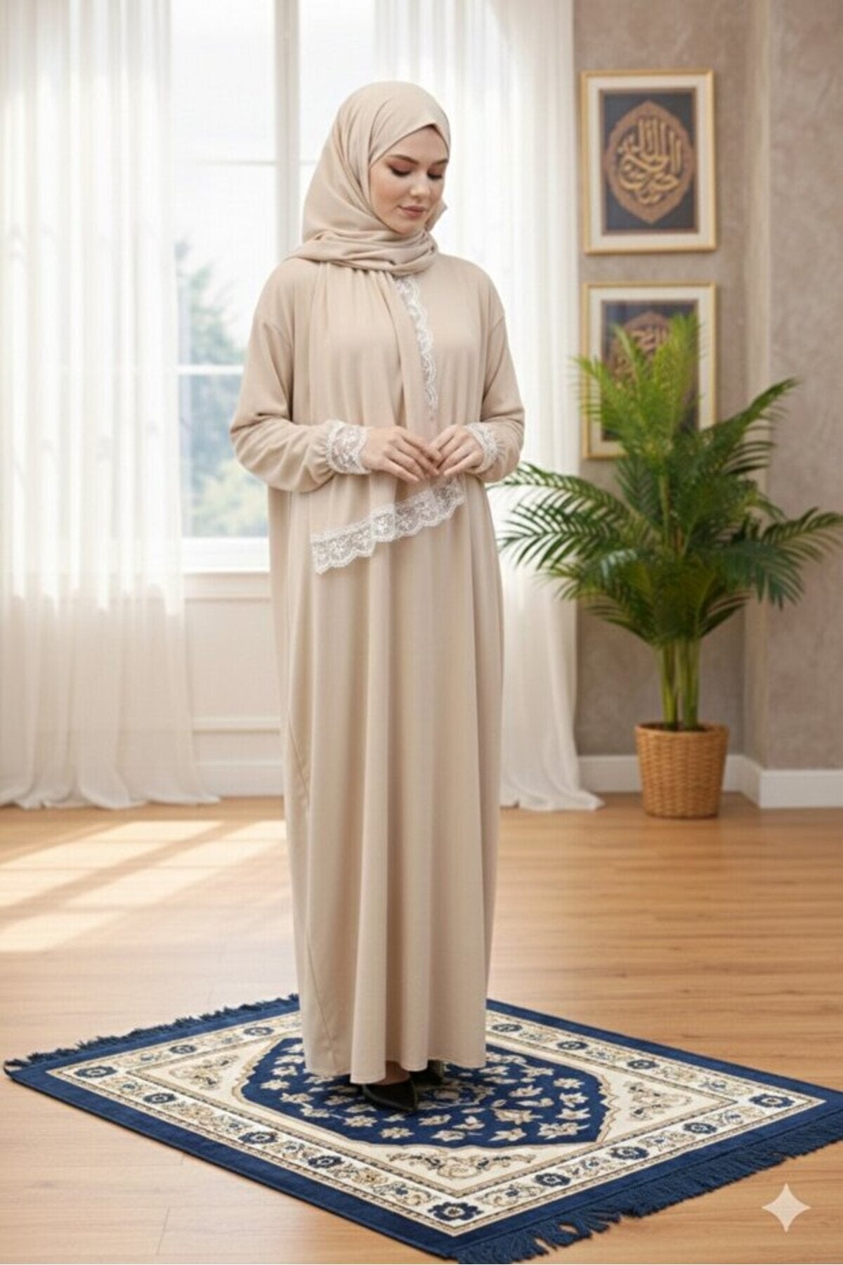 One Piece Prayer Dress with Shawl and Lace, Elasticized Cuffs - MALLTURK