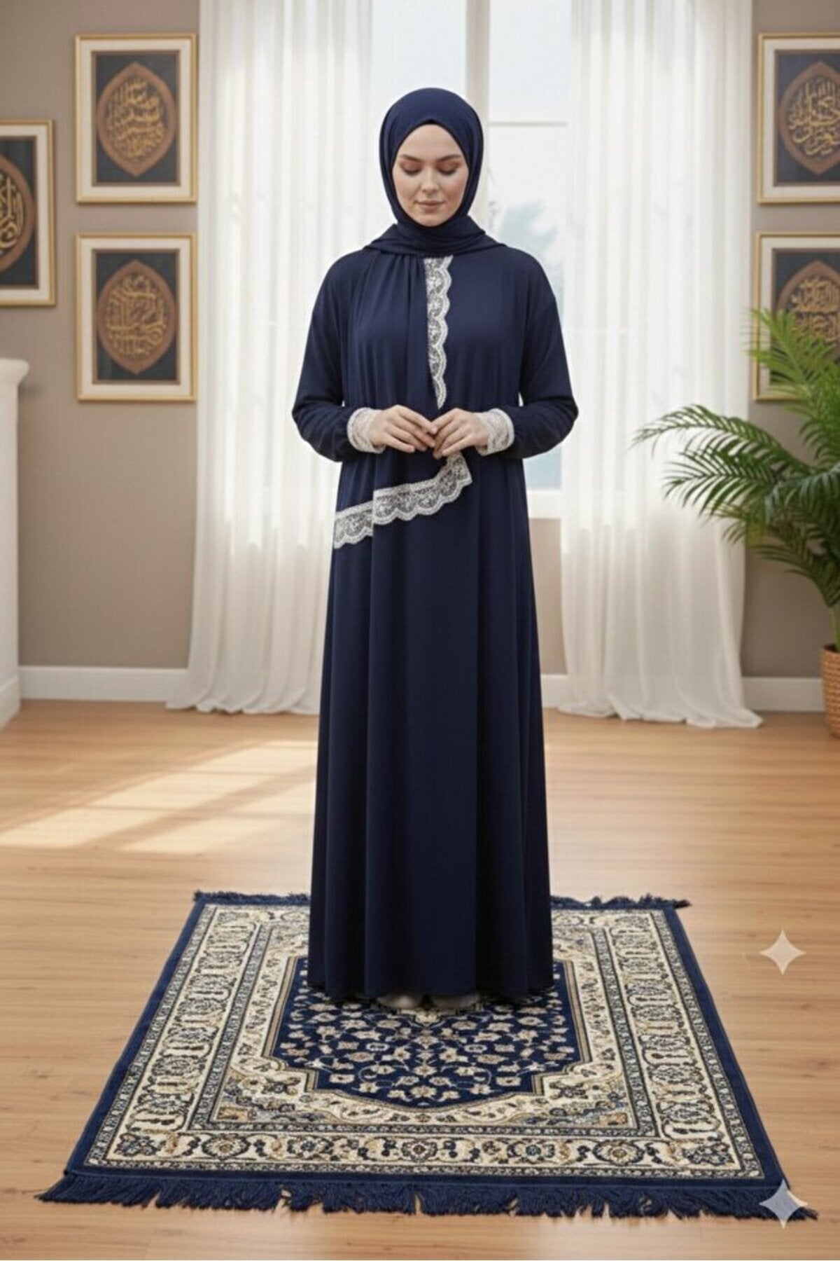 One Piece Prayer Dress with Shawl and Lace, Elasticized Cuffs - MALLTURK