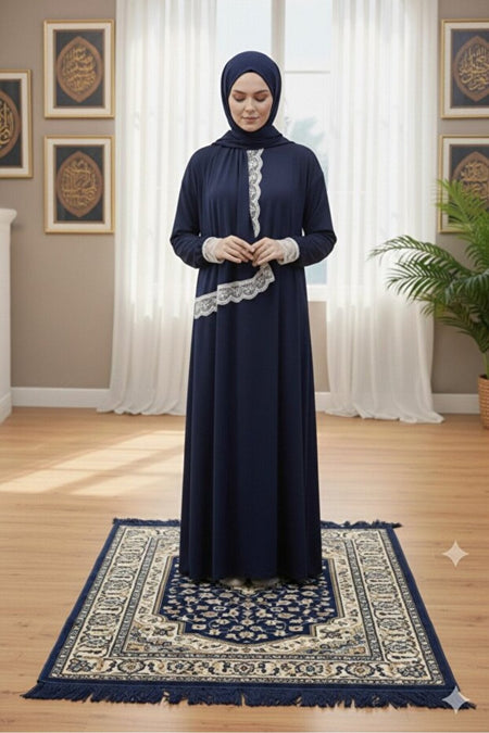 One Piece Prayer Dress with Shawl and Lace, Elasticized Cuffs - MALLTURK