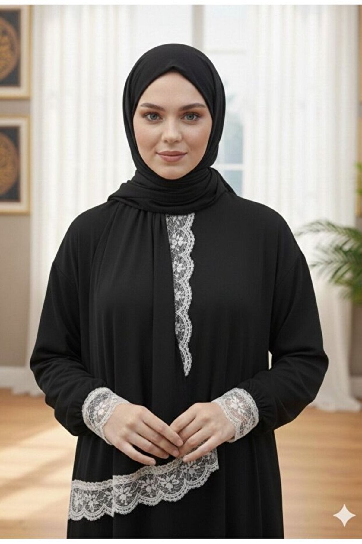 One Piece Prayer Dress with Shawl and Lace, Elasticized Cuffs - MALLTURK