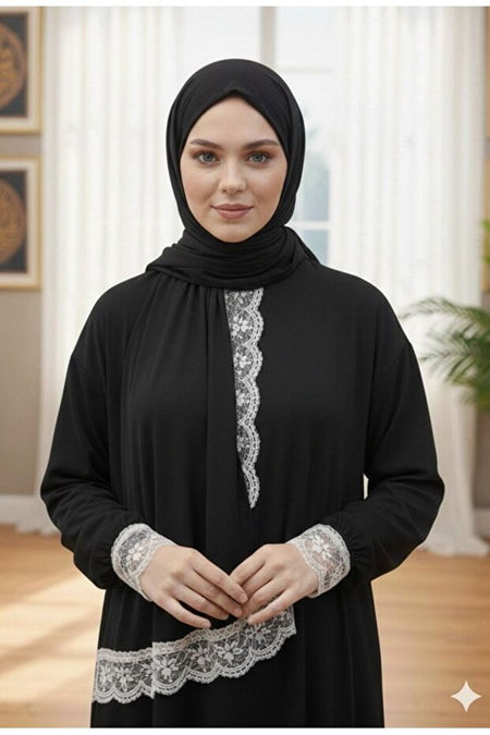 One Piece Prayer Dress with Shawl and Lace, Elasticized Cuffs - MALLTURK
