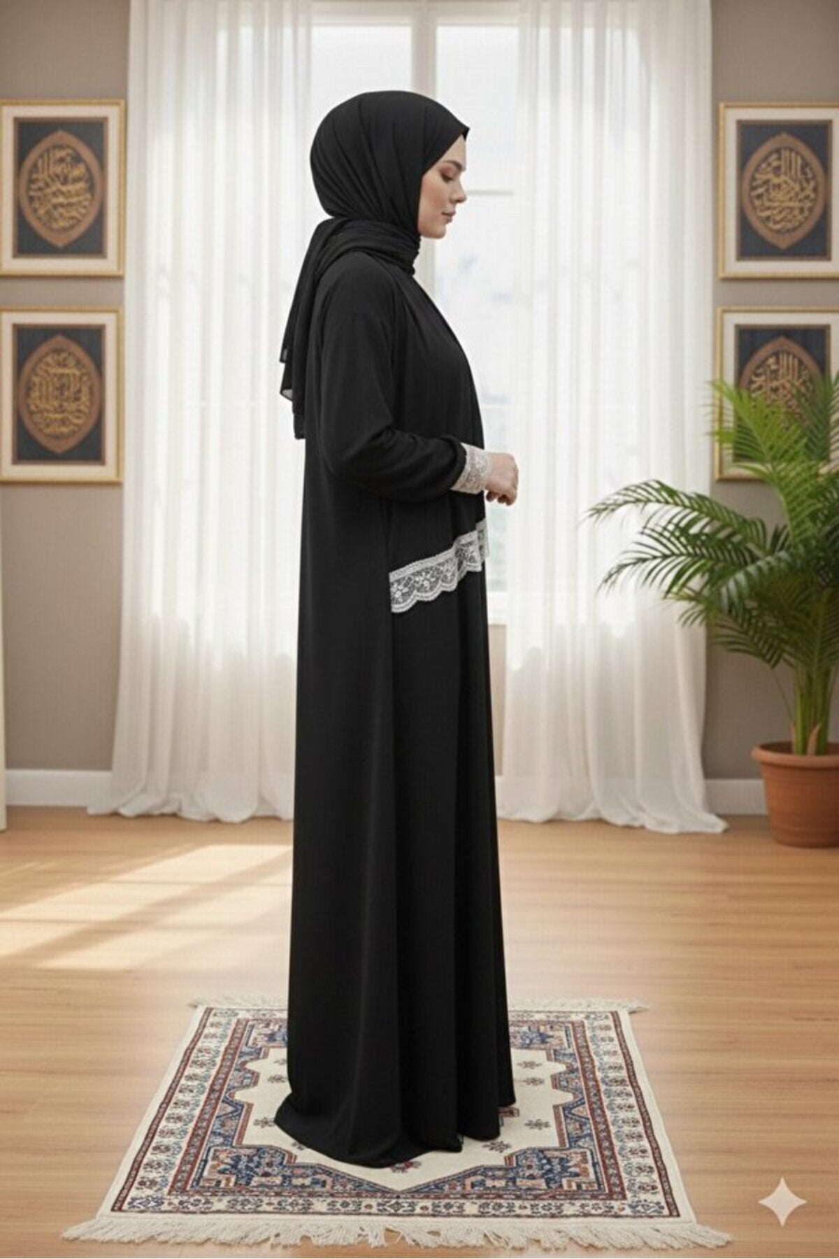 One Piece Prayer Dress with Shawl and Lace, Elasticized Cuffs - MALLTURK
