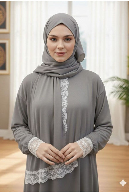 One Piece Prayer Dress with Shawl and Lace, Elasticized Cuffs - MALLTURK