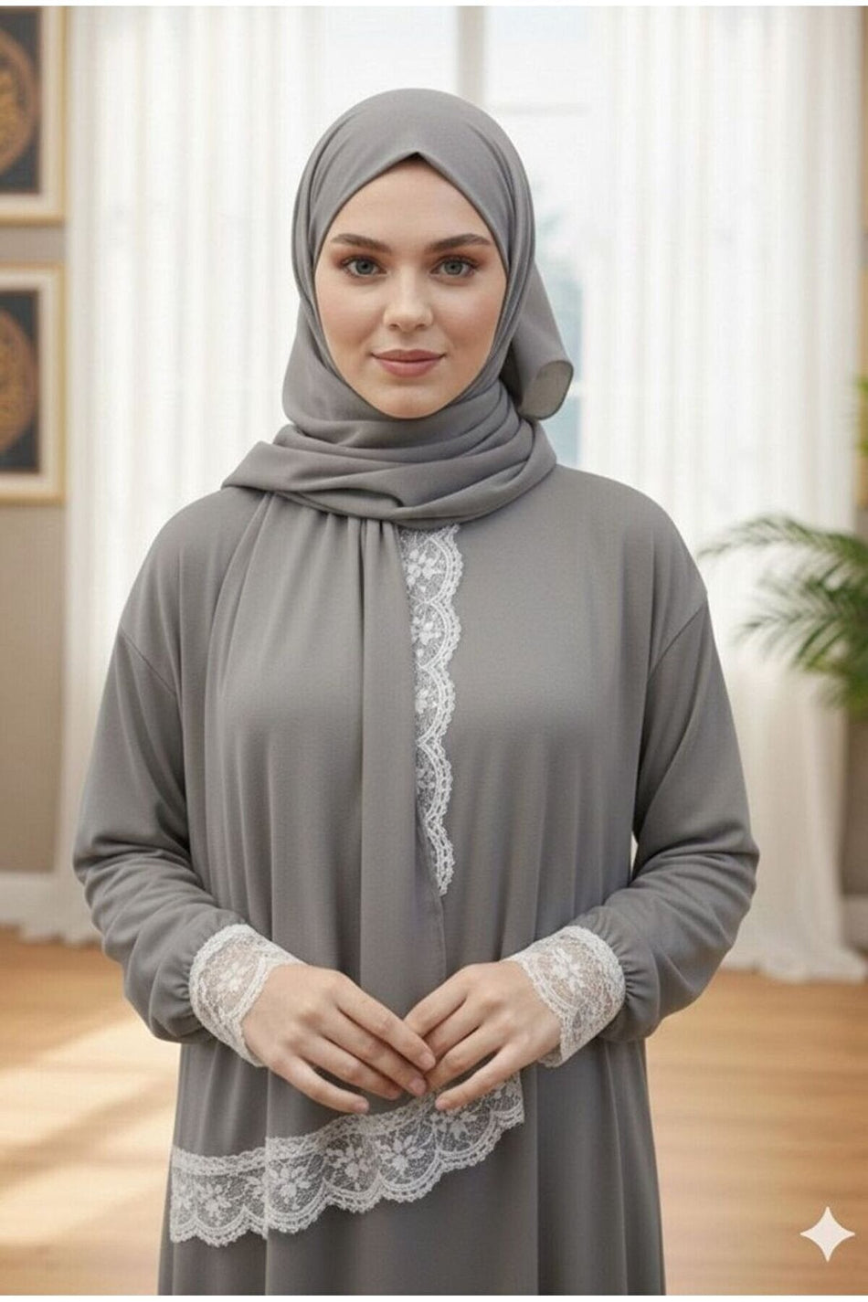 One Piece Prayer Dress with Shawl and Lace, Elasticized Cuffs - MALLTURK