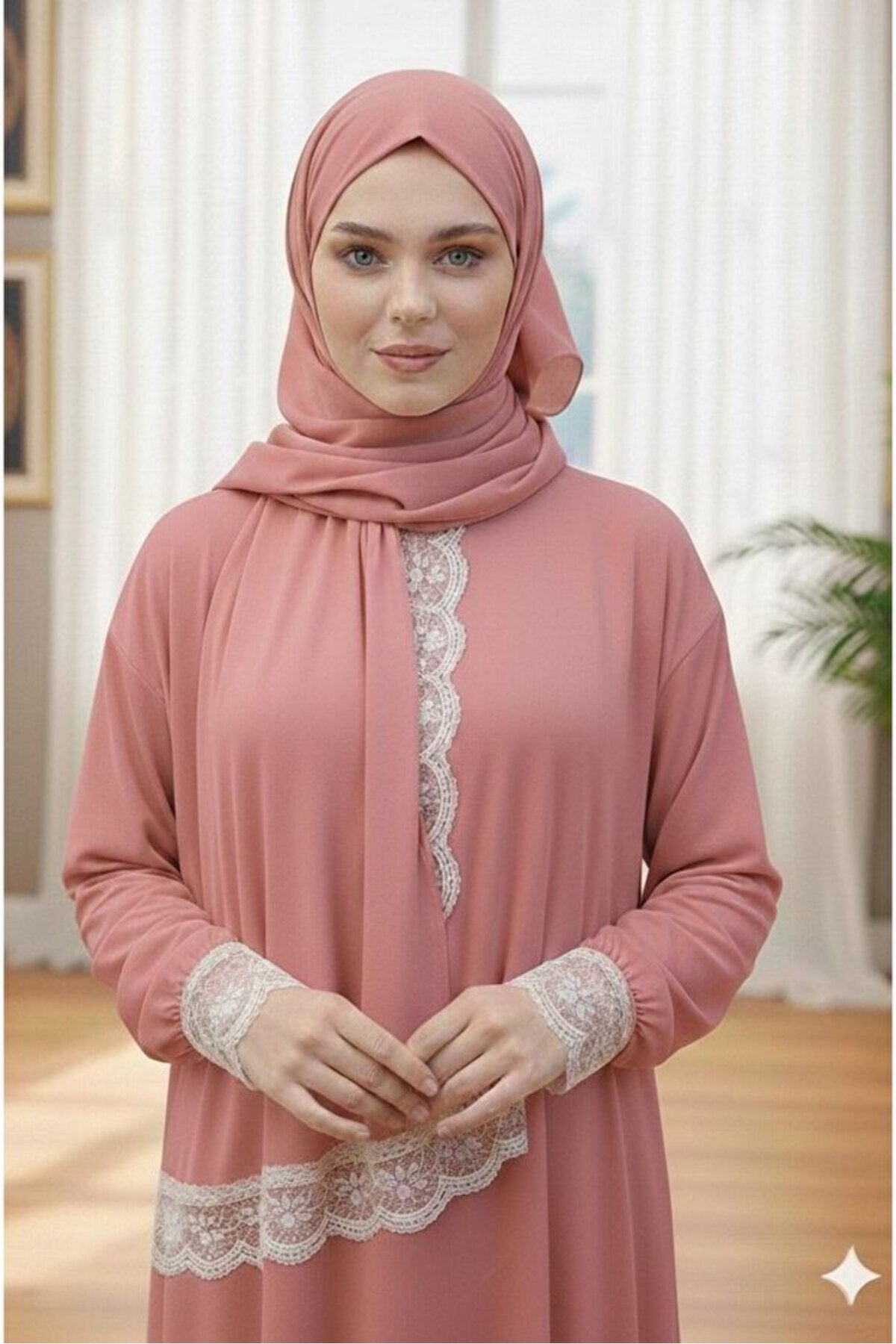 One Piece Prayer Dress with Shawl and Lace, Elasticized Cuffs - MALLTURK