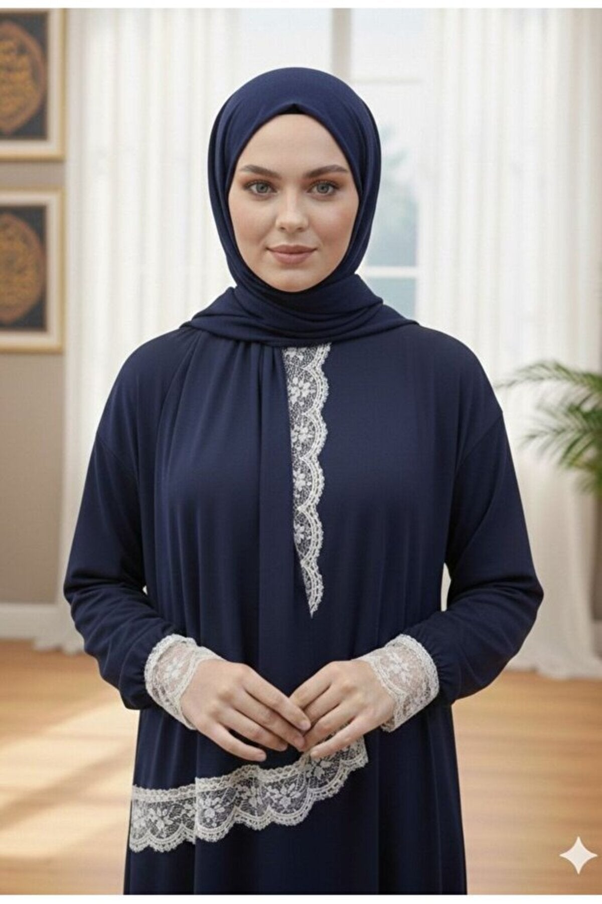 One Piece Prayer Dress with Shawl and Lace, Elasticized Cuffs - MALLTURK