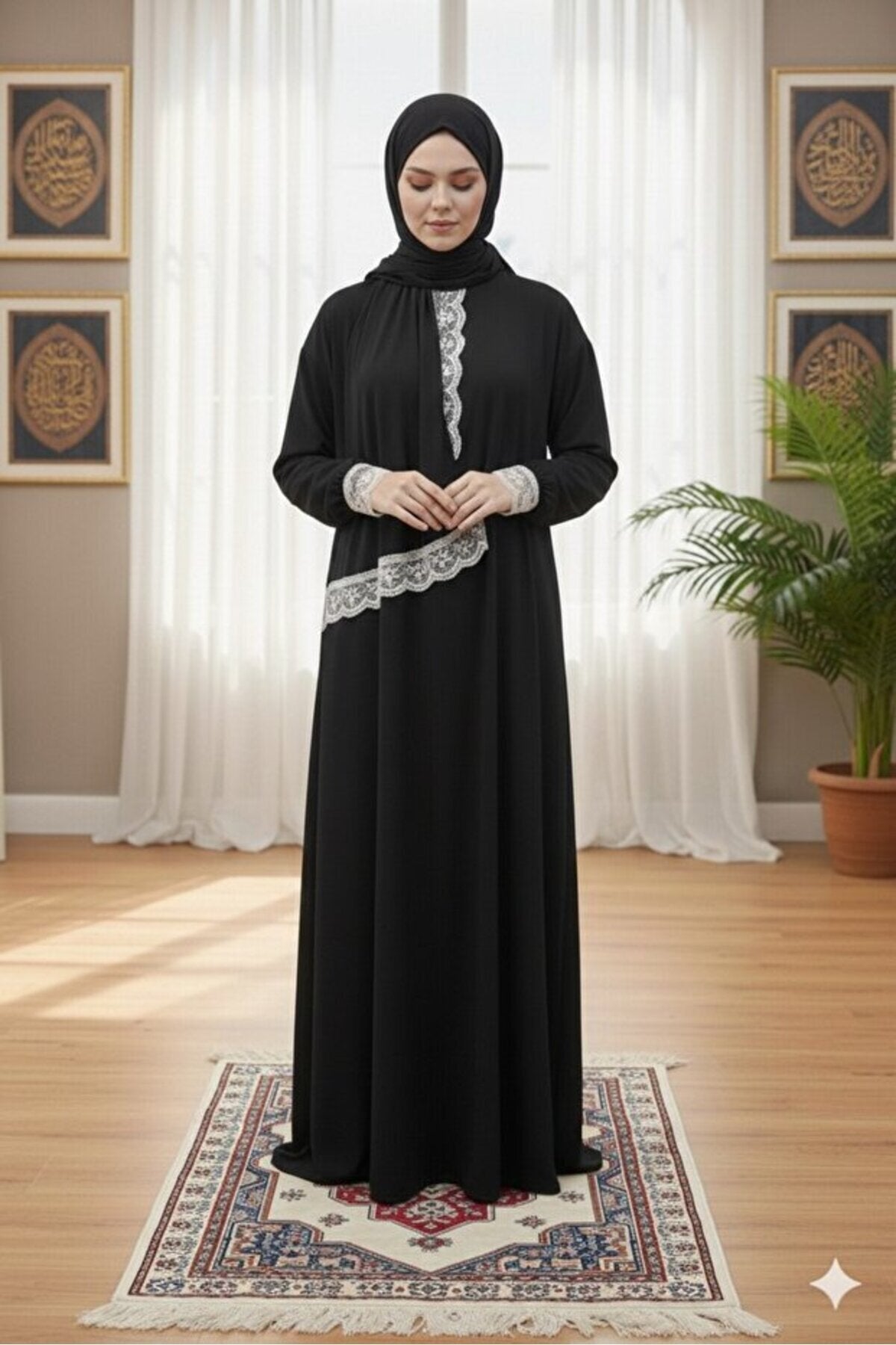 One Piece Prayer Dress with Shawl and Lace, Elasticized Cuffs - MALLTURK
