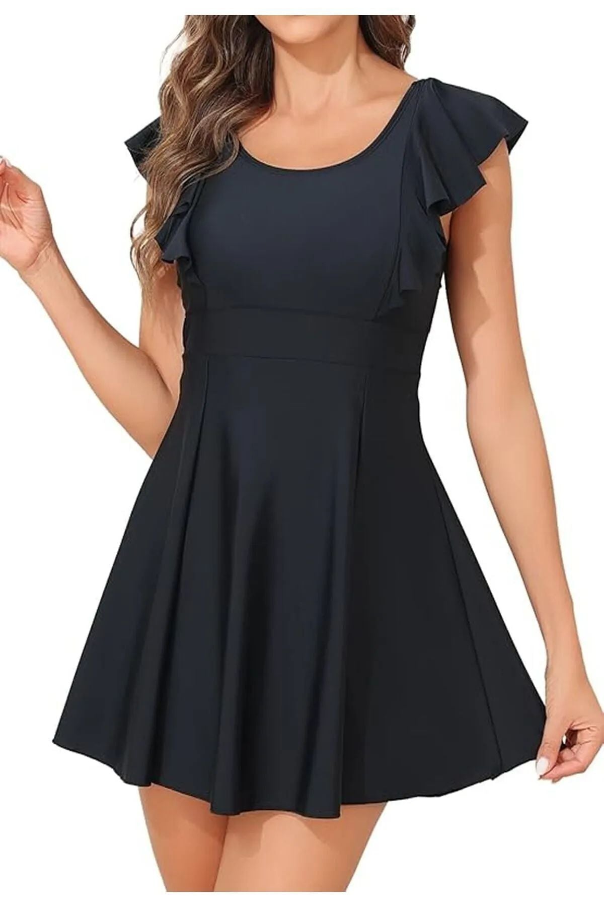 One Piece United Slip Flounced Shoulder Dress Swimsuit - MALLTURK