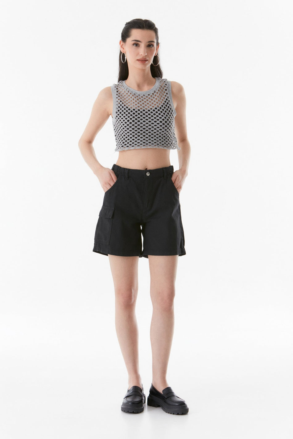 Openwork Crew Neck Crop Blouse - MALLTURK