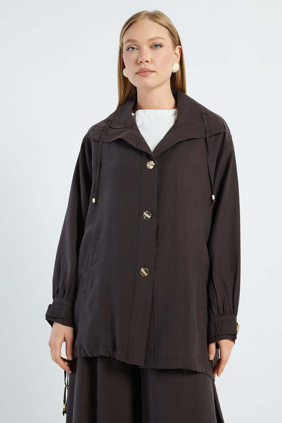 Oversized Trench Coat with Buttoned Stopper - MALLTURK