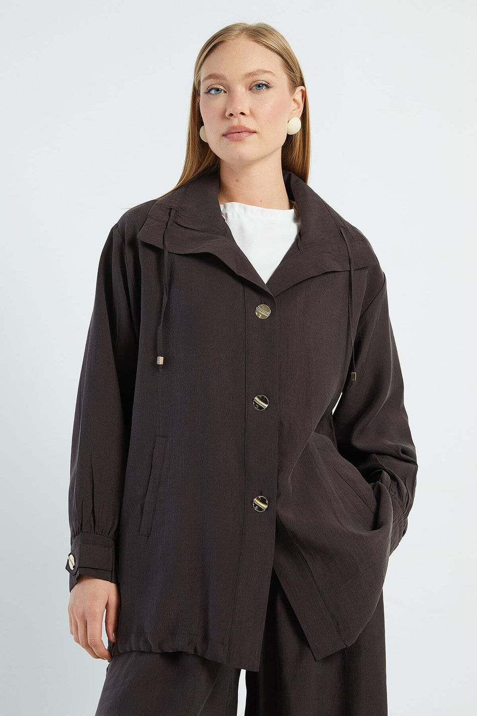 Oversized Trench Coat with Buttoned Stopper - MALLTURK