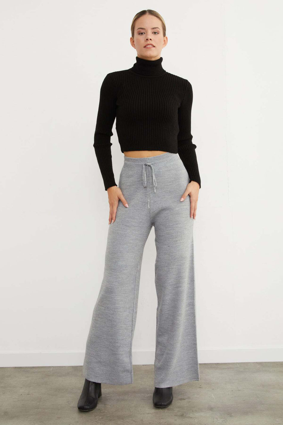 Palazzo Knitwear Trousers with Elastic Waist - MALLTURK