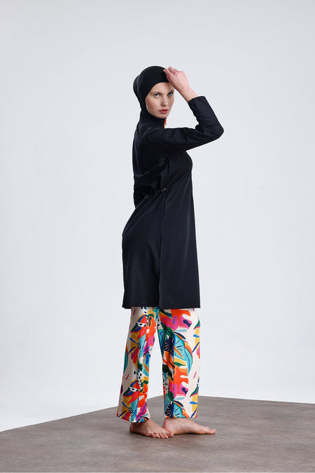 Parachute Fabric Zippered Hijab Swimsuit Patterned Stretch Fabric Pants Water Repellent - MALLTURK