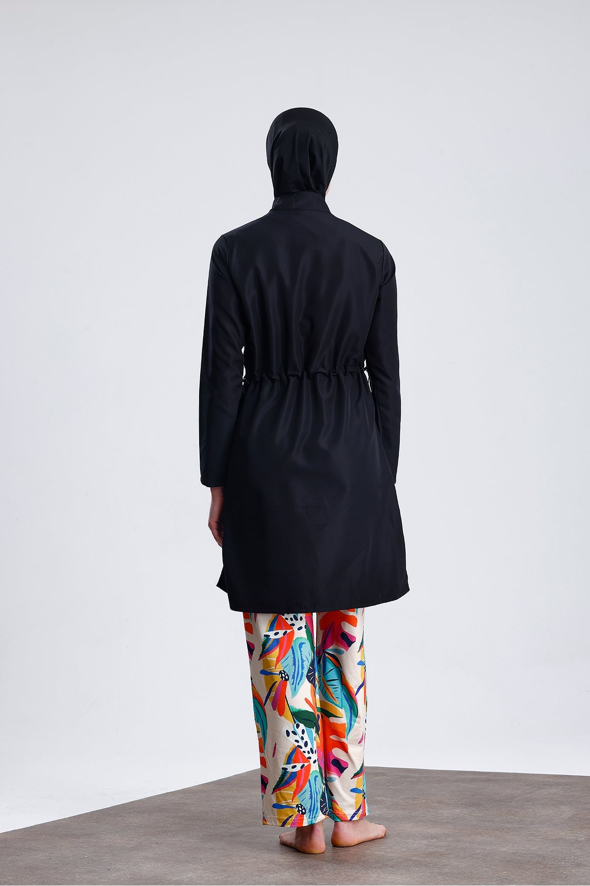 Parachute Fabric Zippered Hijab Swimsuit Patterned Stretch Fabric Pants Water Repellent - MALLTURK