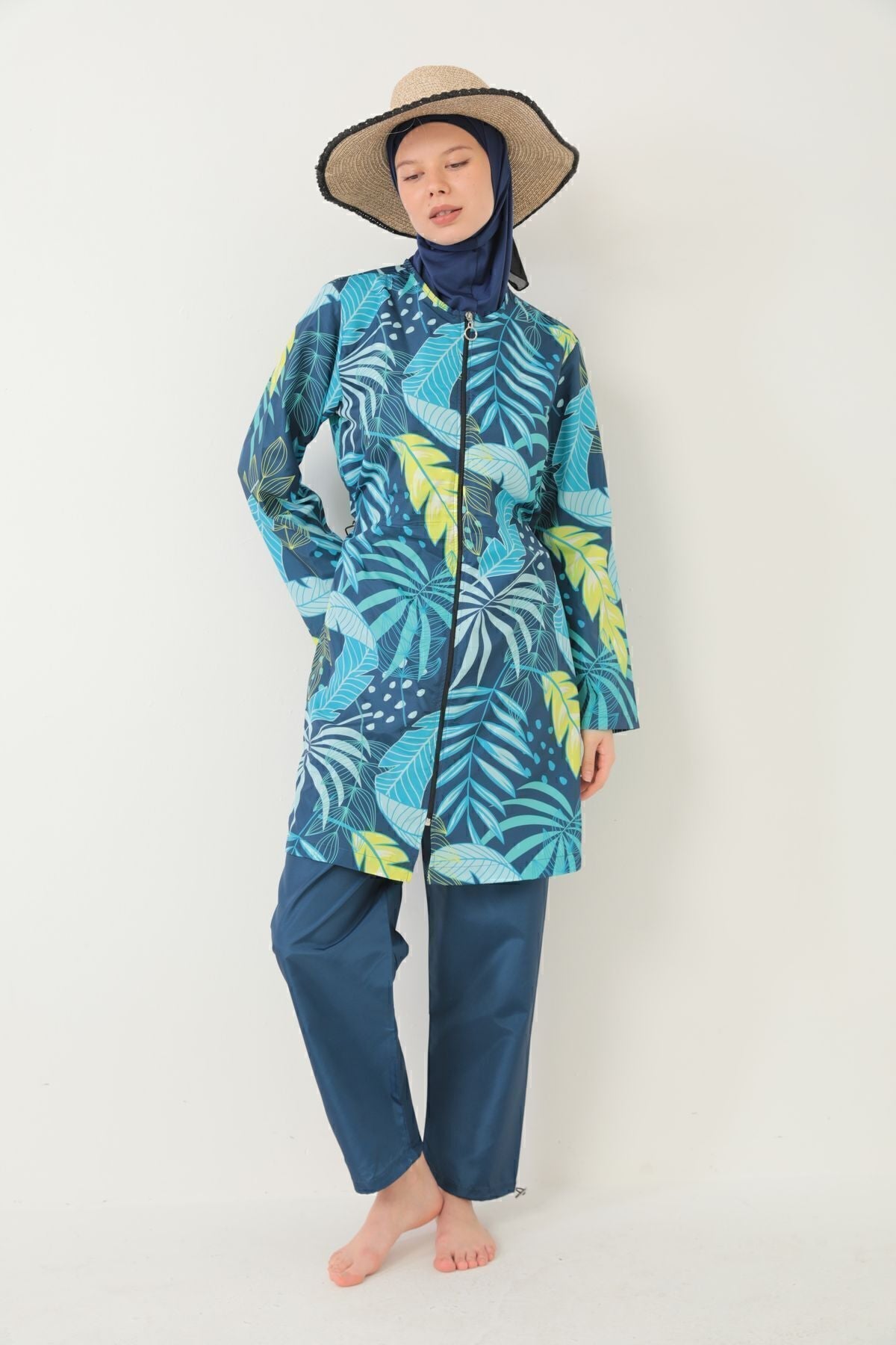 Parachute Fully Covered Hijab Swimsuit Yellow Blue - MALLTURK