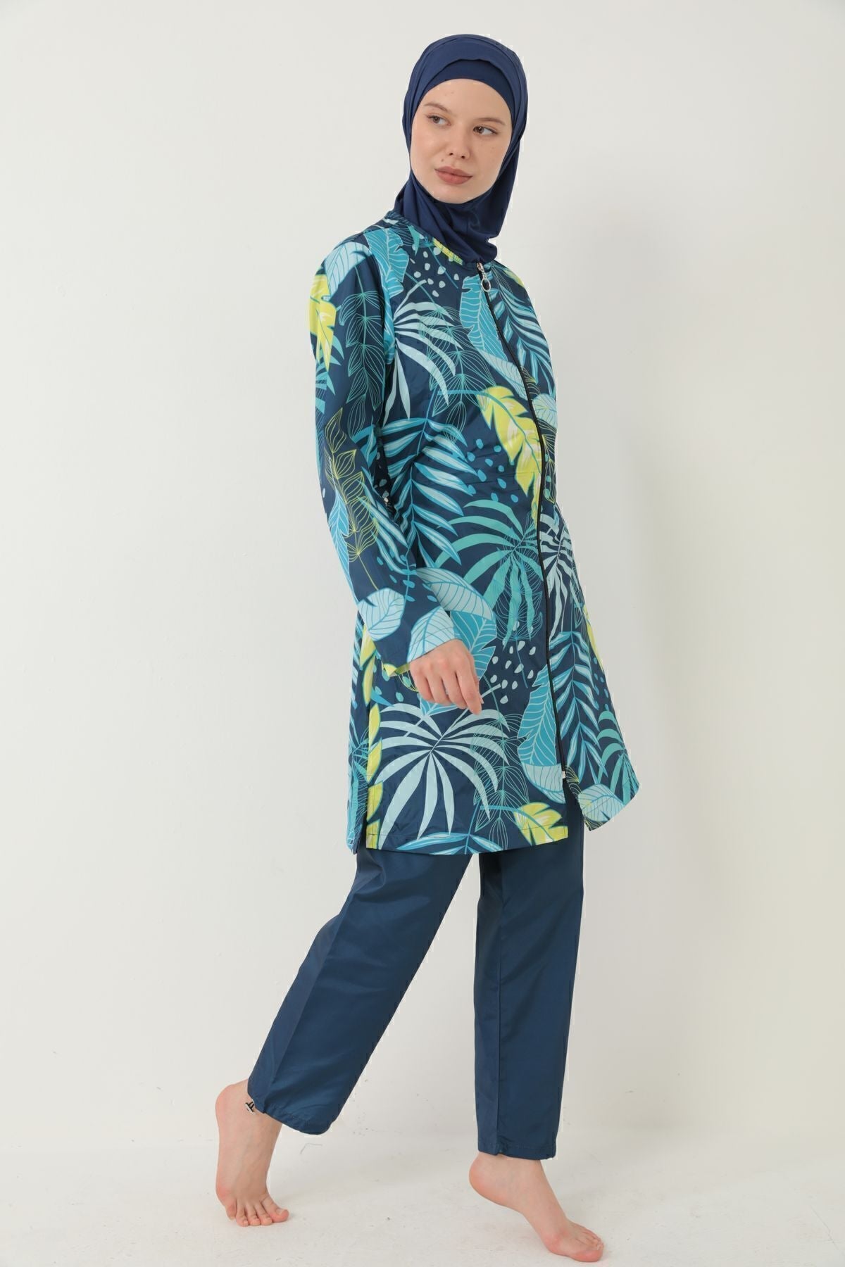 Parachute Fully Covered Hijab Swimsuit Yellow Blue - MALLTURK
