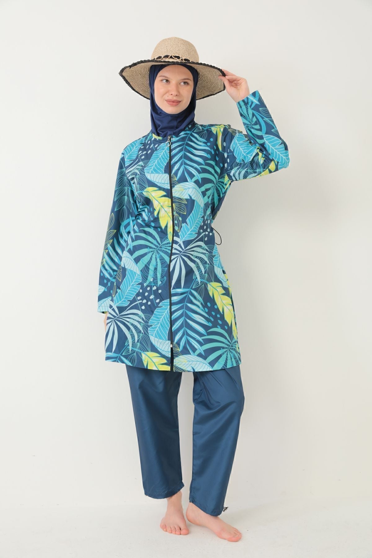 Parachute Fully Covered Hijab Swimsuit Yellow Blue - MALLTURK
